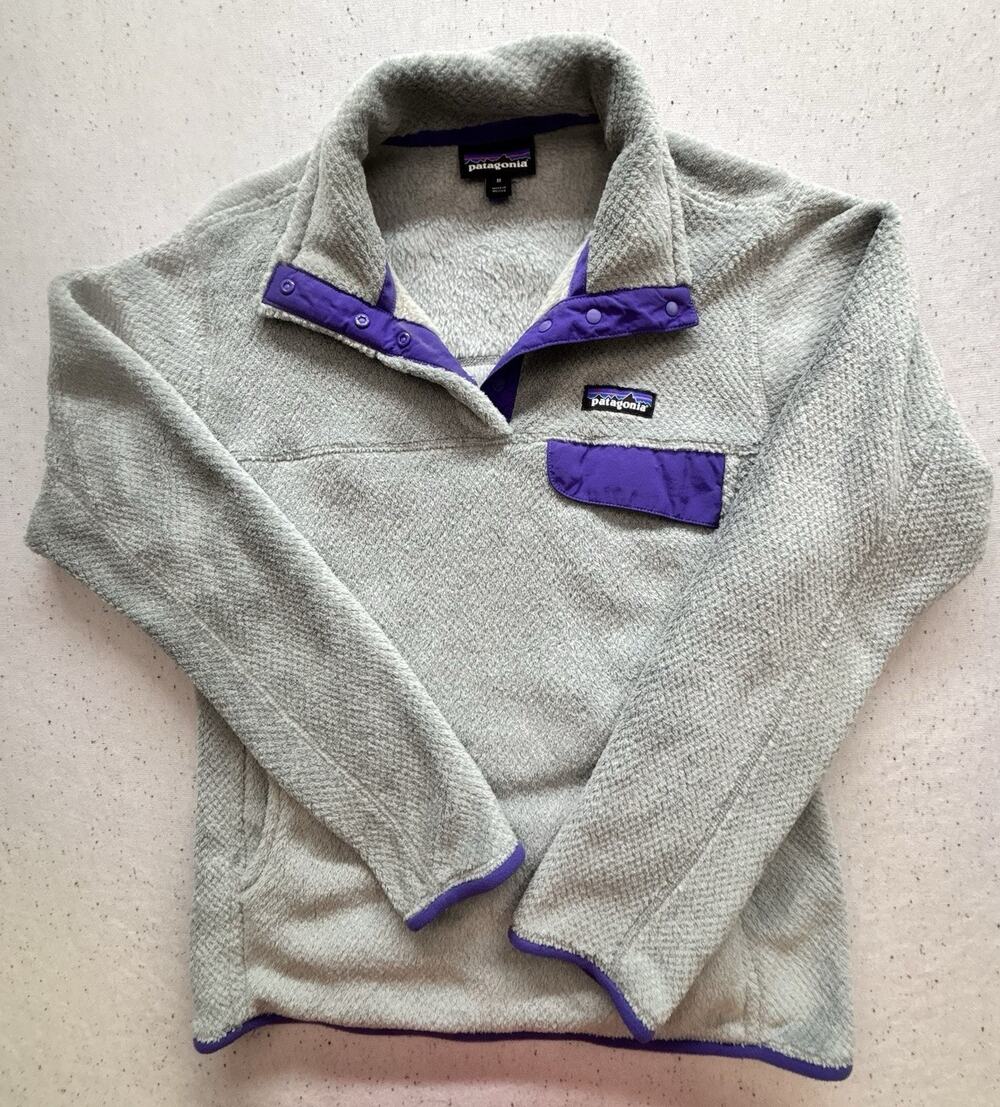 Patagonia Womens Re-Tool Snap-T Fleece Pullover Sz M Gray Purple Deep Pile $119